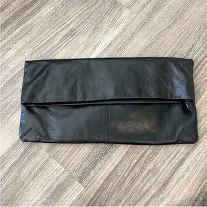 Club Monaco Black Leather Fold-over Clutch